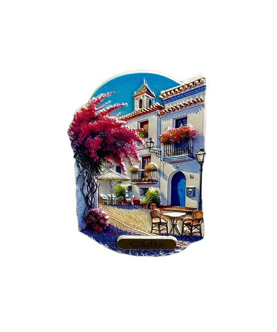 IMÁN DE NEVERA DE CÁDIZ – PATIO GADITANO Y ANDALUZ CON FLORES