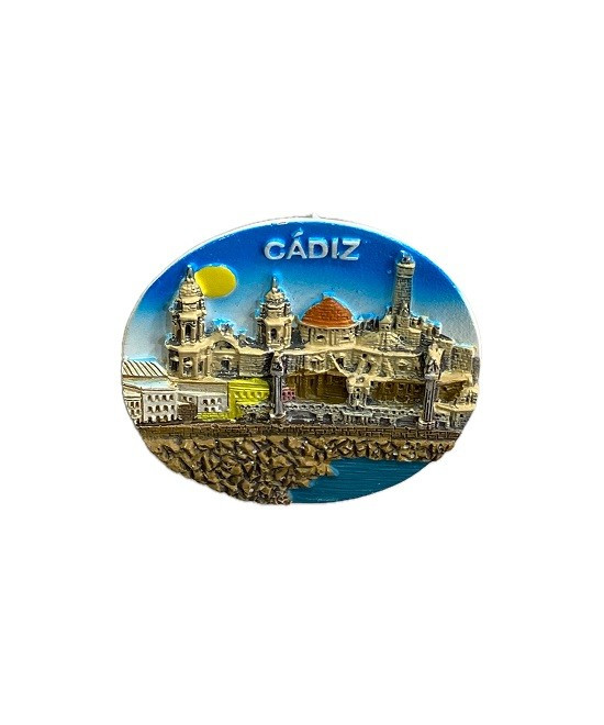 IMÁN DE NEVERA DE CÁDIZ REDONDO – MONUMENTOS, CATEDRAL Y PUERTAS DE TIERRA