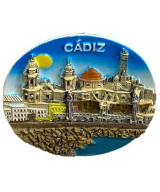 IMÁN DE NEVERA DE CÁDIZ REDONDO – MONUMENTOS, CATEDRAL Y PUERTAS DE TIERRA