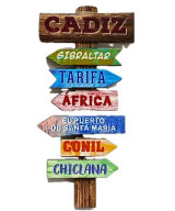 IMÁN DE MADERA DE CÁDIZ – POSTE CON SEÑALES DE GIBRALTAR, TARIFA Y CONIL