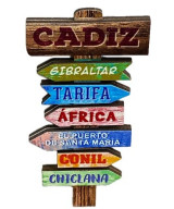 IMÁN DE MADERA DE CÁDIZ – POSTE CON SEÑALES DE GIBRALTAR, TARIFA Y CONIL