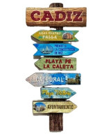 IMÁN DE MADERA DE CÁDIZ – POSTE CON SEÑALES DEL TEATRO FALLA, CALETA Y CATEDRAL