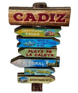 IMÁN DE MADERA DE CÁDIZ – POSTE CON SEÑALES DEL TEATRO FALLA, CALETA Y CATEDRAL
